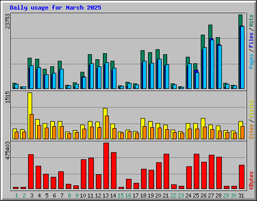 Daily usage for March 2025
